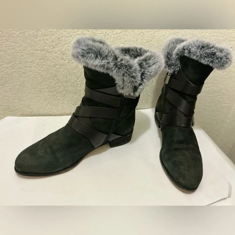 Charles David Schmidt Motorcycle Bootie Fur-Trimmed Boots size 10